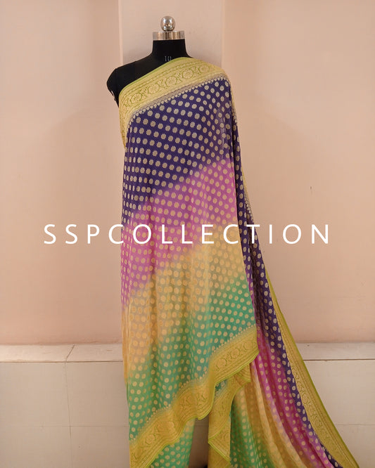 Ombre Dye Banarasi Pure Georgette Saree