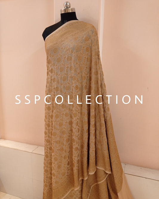 Beige Banarasi Pure Georgette Saree