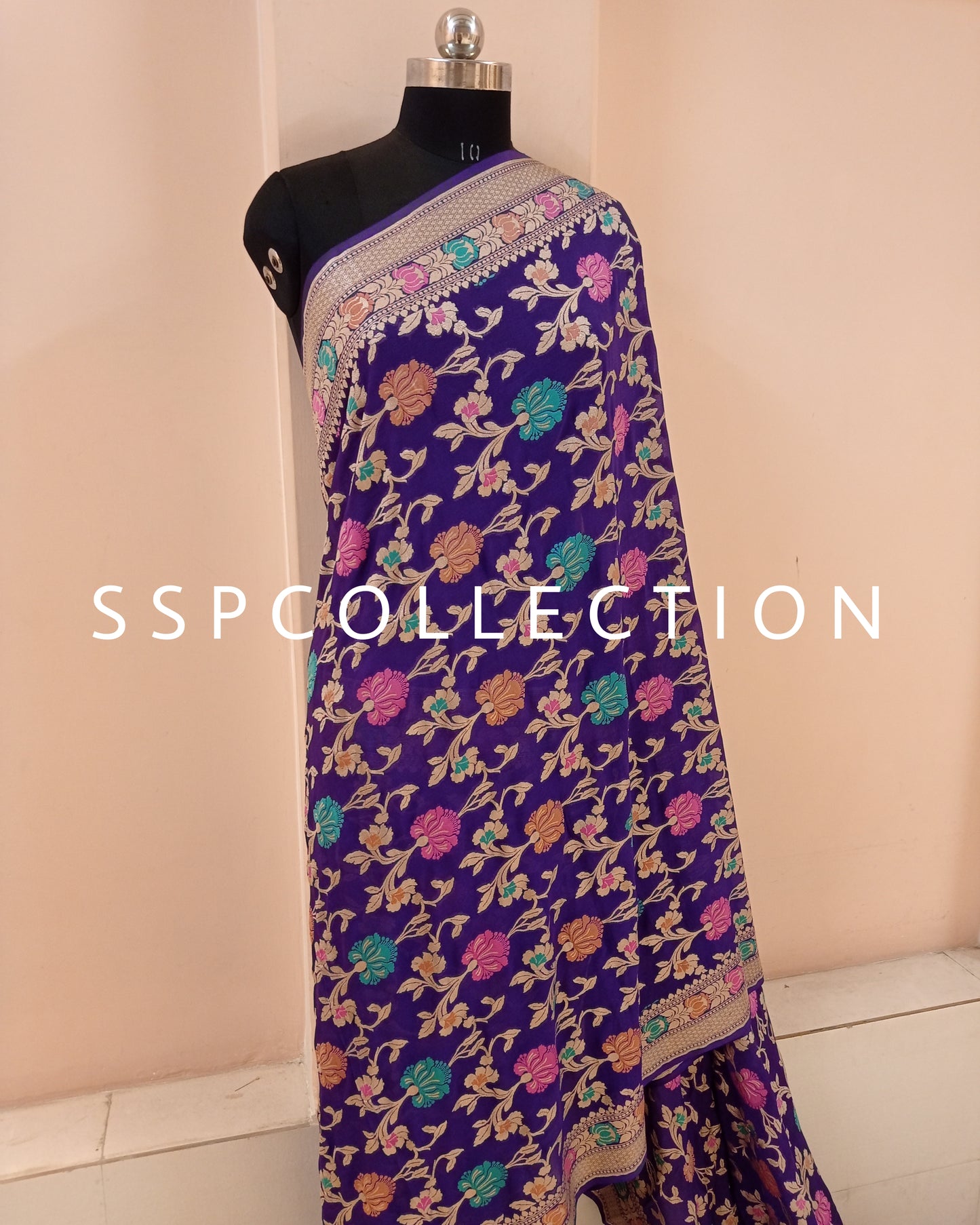 Indigo Purple Banarasi Pure Georgette Tilfi Saree
