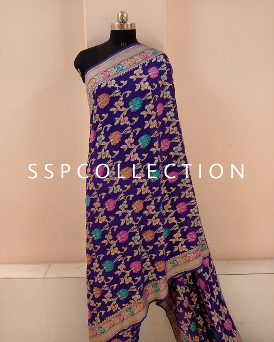 Indigo Purple Banarasi Pure Georgette Tilfi Saree
