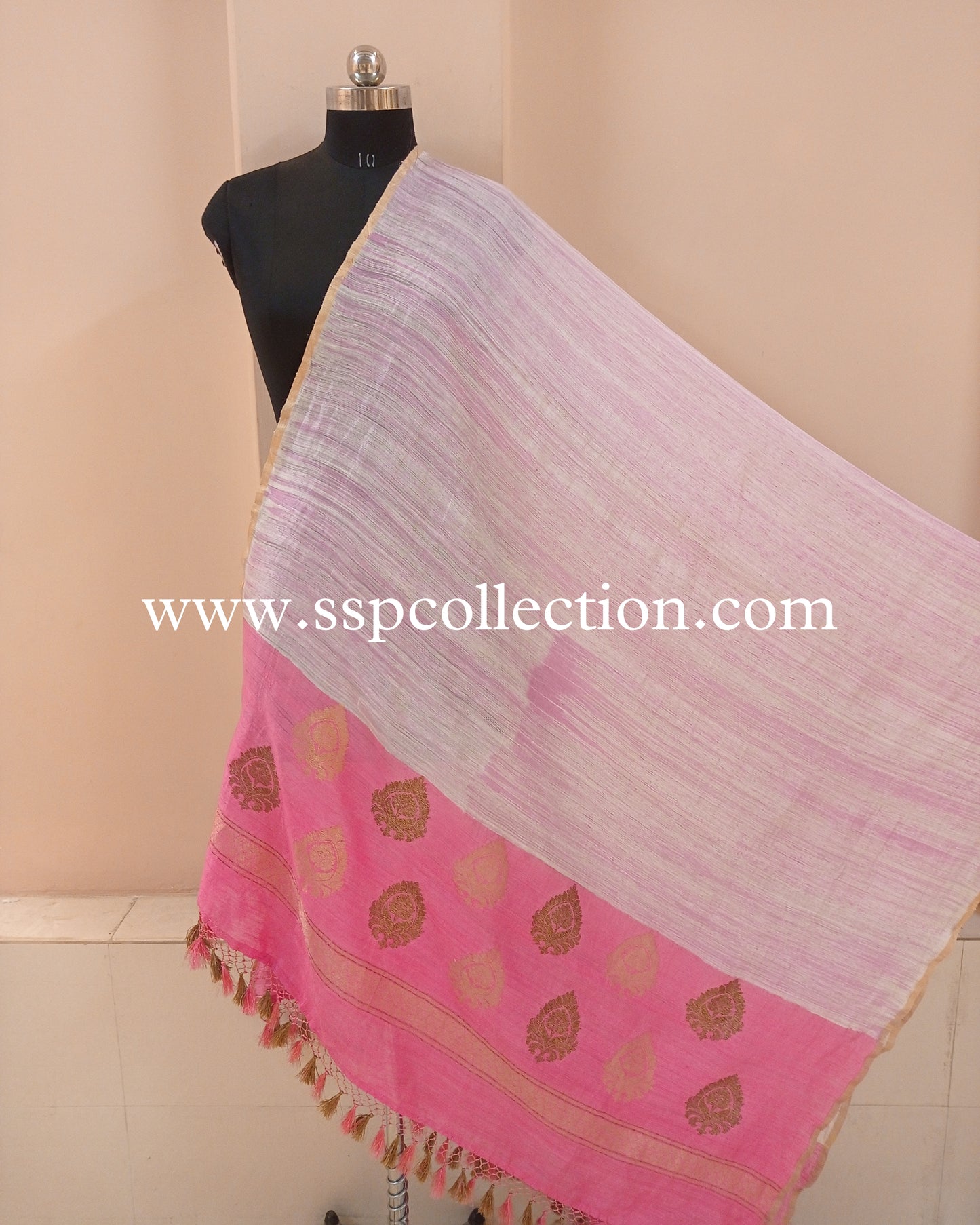 Baby-Pink Banarasi Pure Dupion Silk Resha-Dye Dupatta