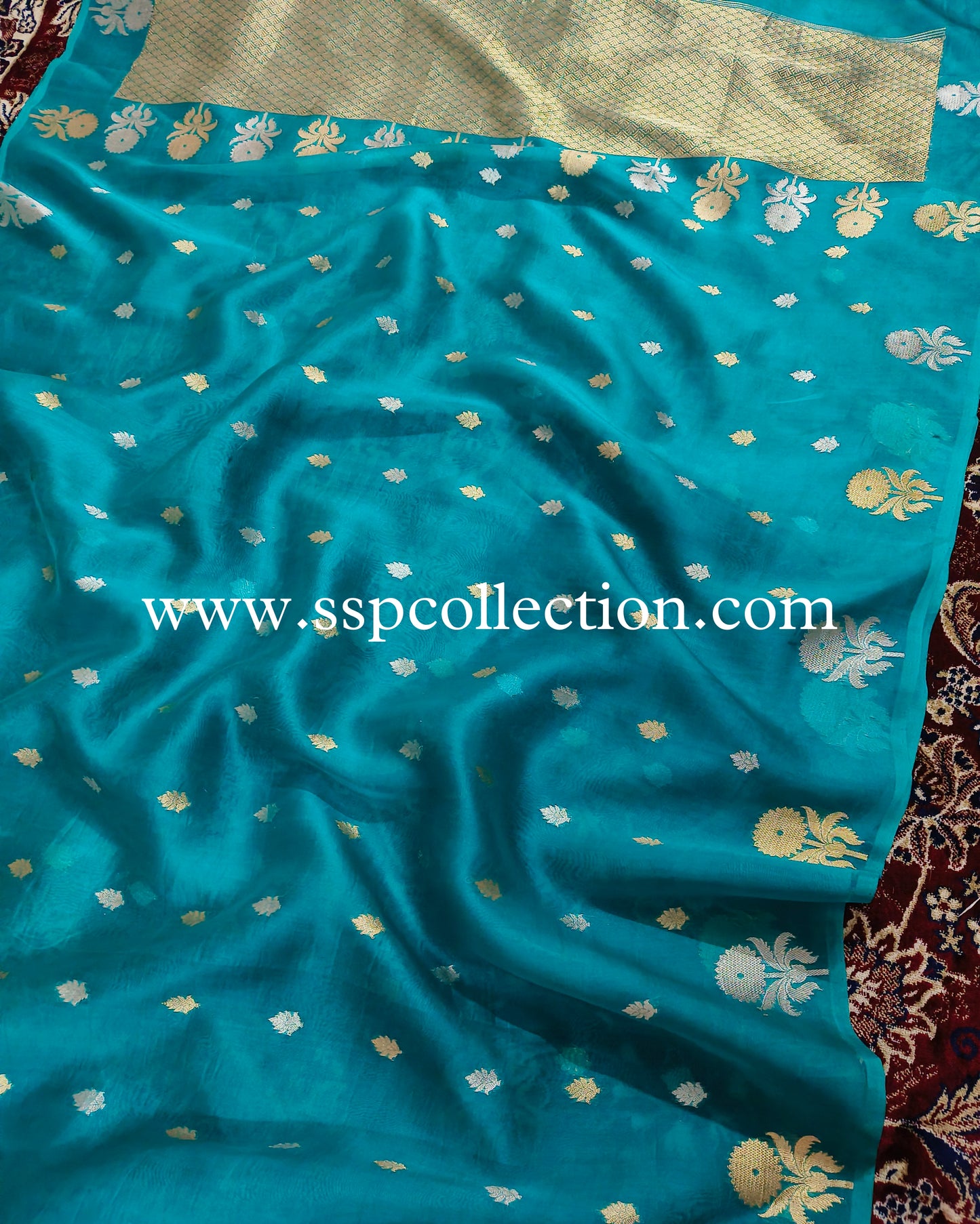 TealBlue Pure Kora Silk Banarasi Saree SSP Collection