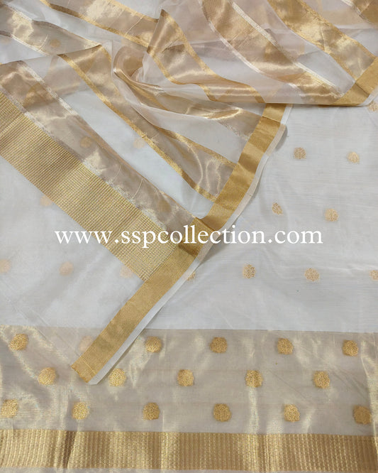 White Handwoven Pure Banarasi Suit