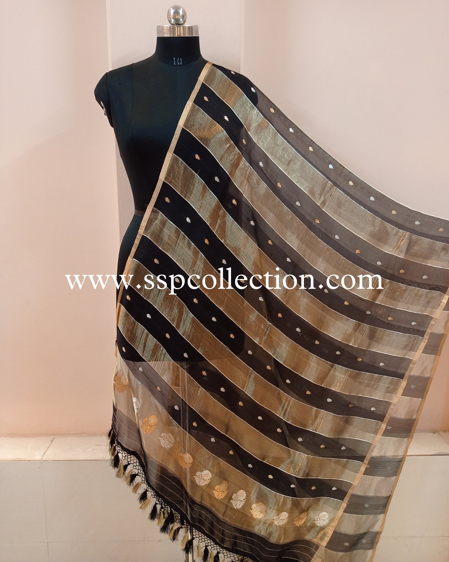 Black Banarasi Pure Kora Tissue Silk Dupatta