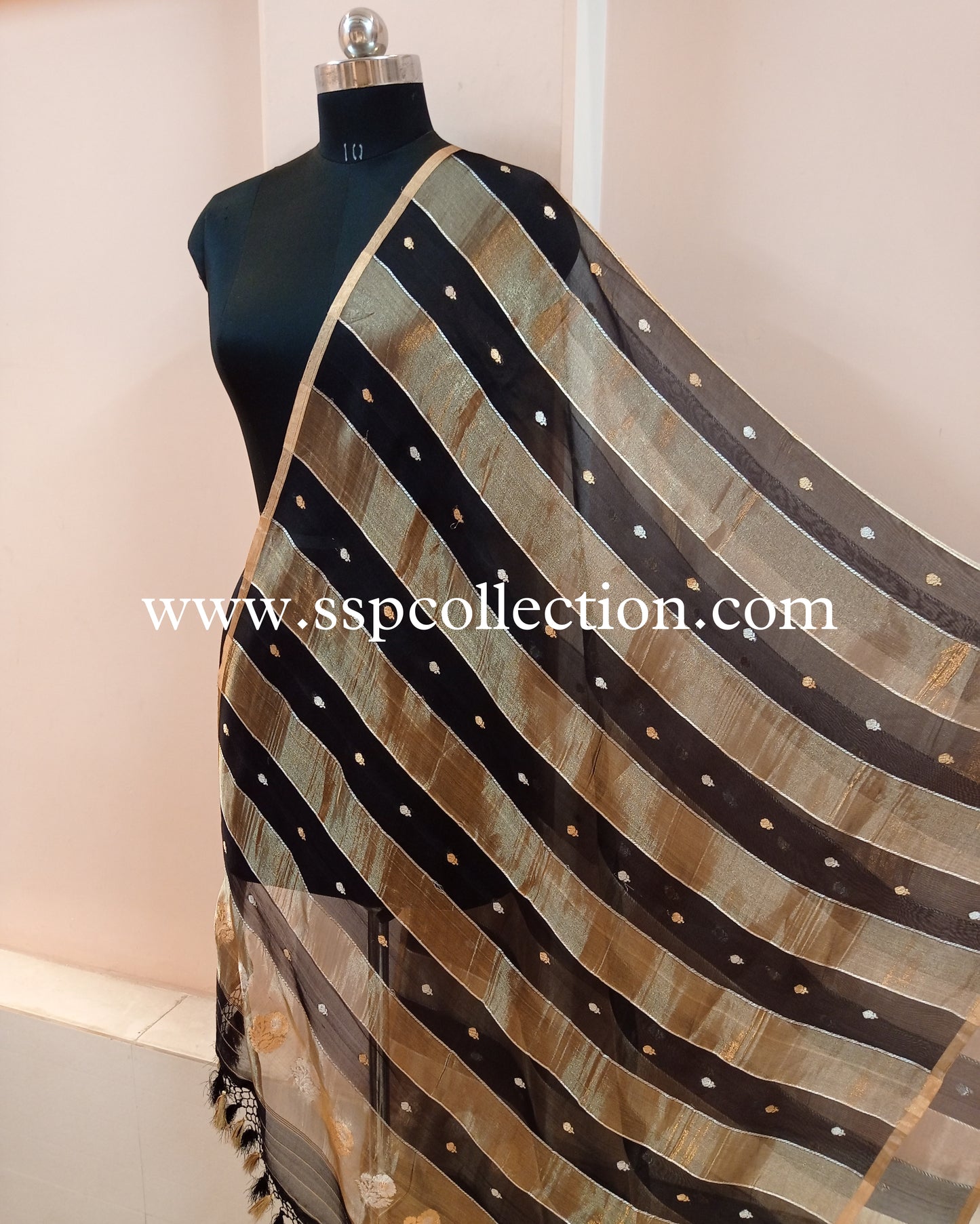 Black Banarasi Pure Kora Tissue Silk Dupatta