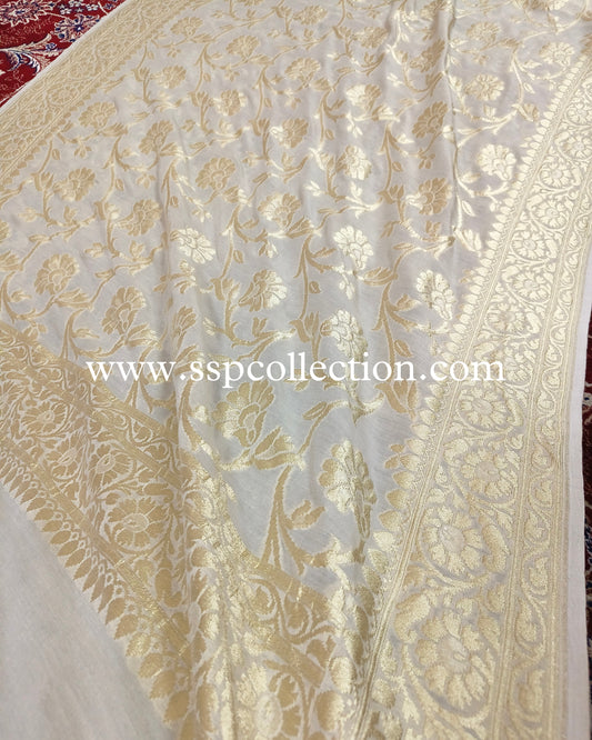 Beige Pure Moonga Silk Banarasi Dupatta