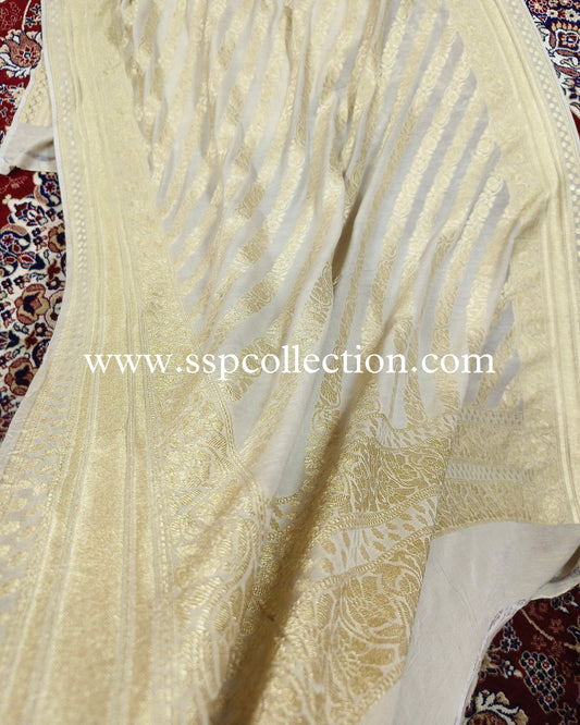 Beige Pure Moonga Silk Banarasi Dupatta