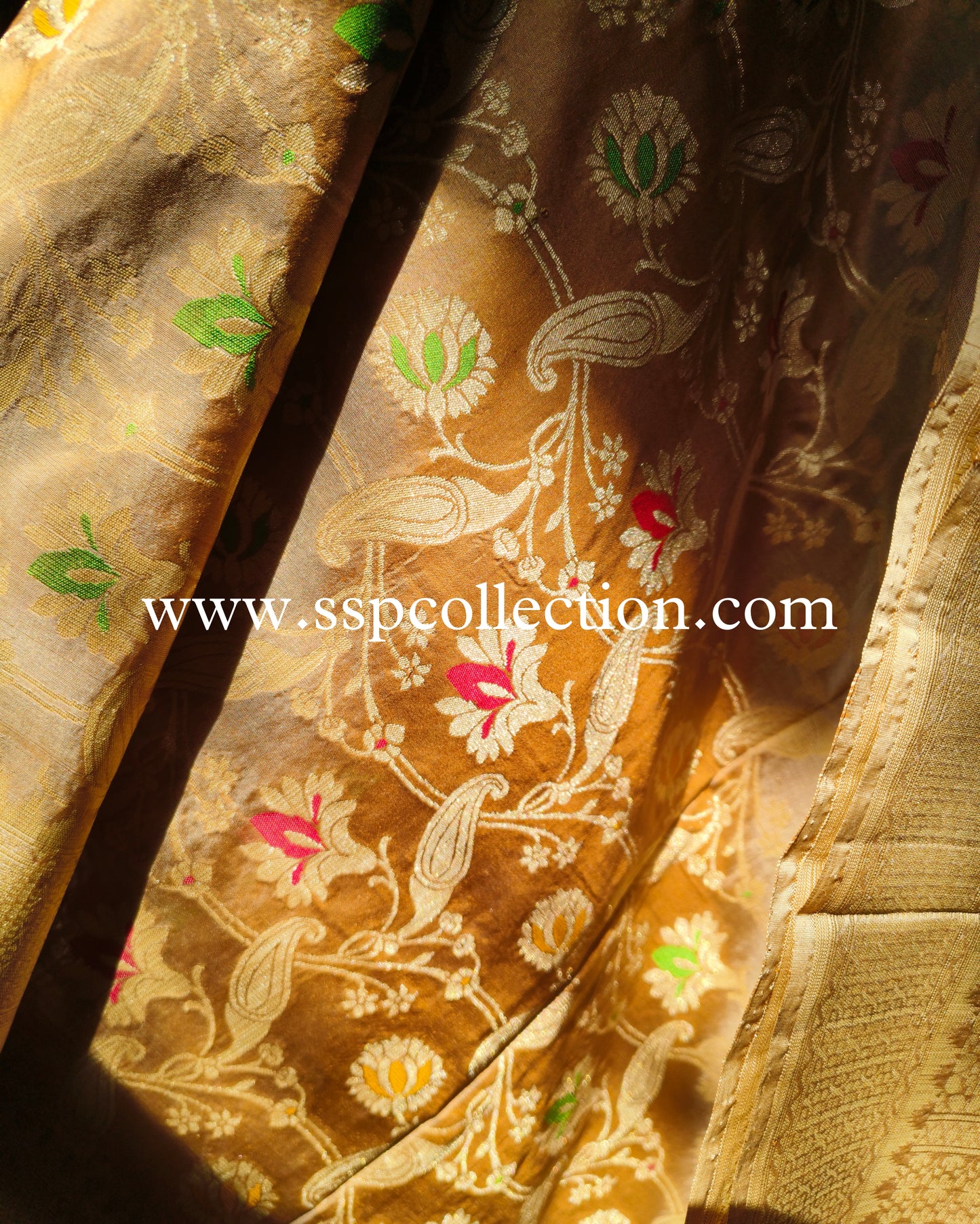 Beige Pure Katan Silk Banarasi Dupatta.