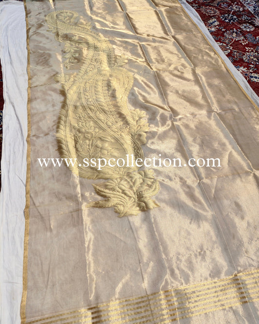 Gold Pure Tissue Silk Kairy Banarasi Dupatta