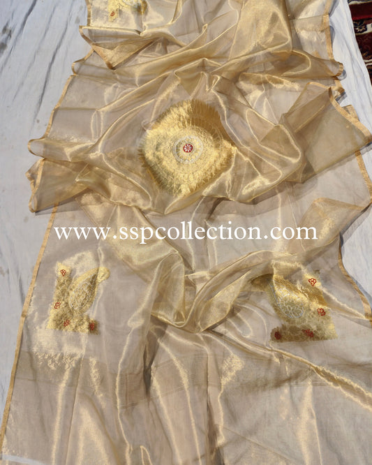 Gold Pure Tissue Silk Banarasi Koniya Dupatta