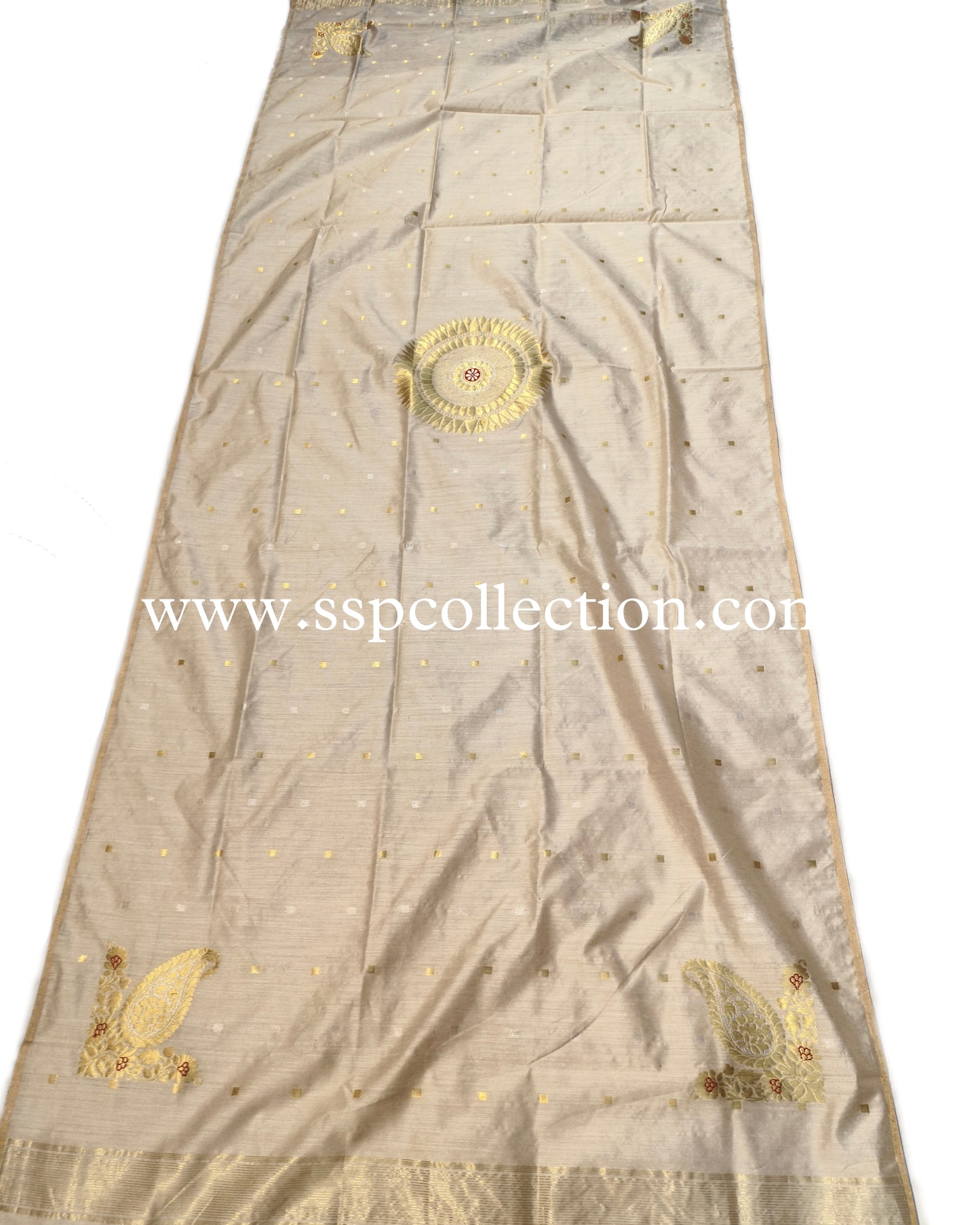 Beige-Gold Pure Moonga Silk Banarasi Koniya Dupatta