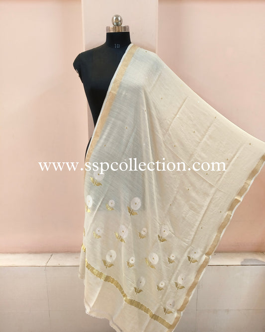Ivory Pure Moonga Silk Banarasi Dupatta