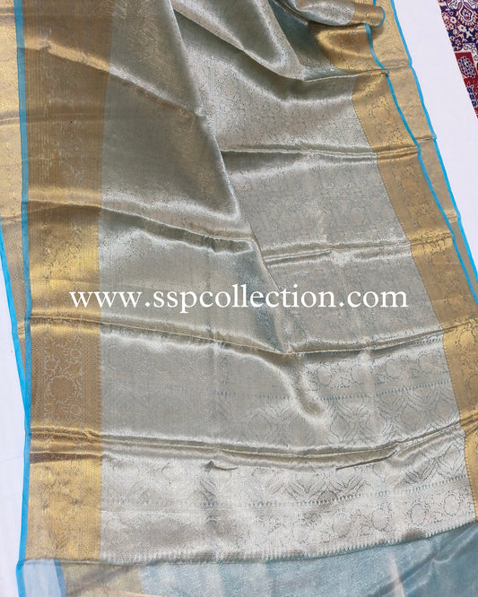 Sky-Blue Pure Molten Tissue Silk Brocade Banarasi Saree