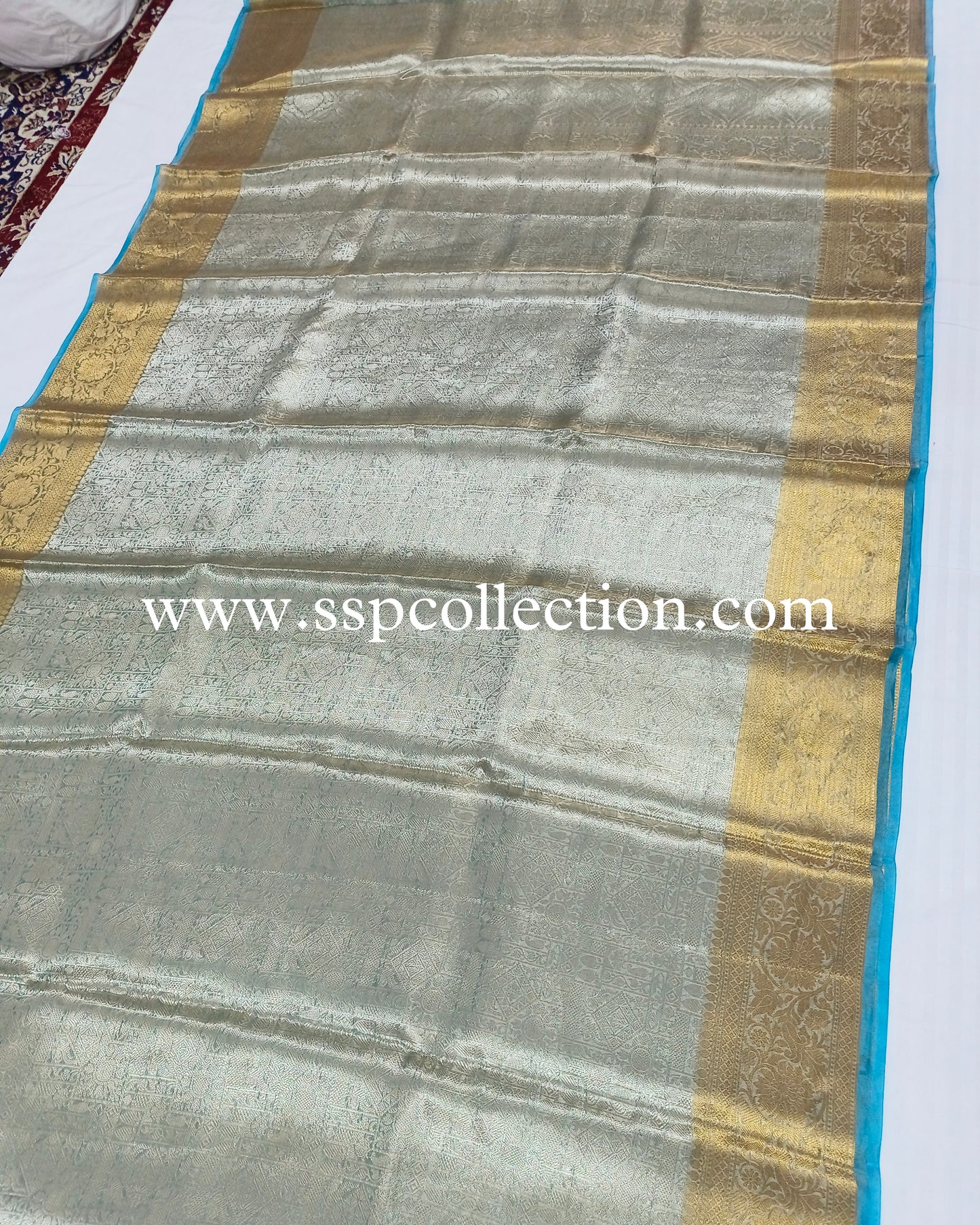 Sky-Blue Pure Molten Tissue Silk Brocade Banarasi Saree