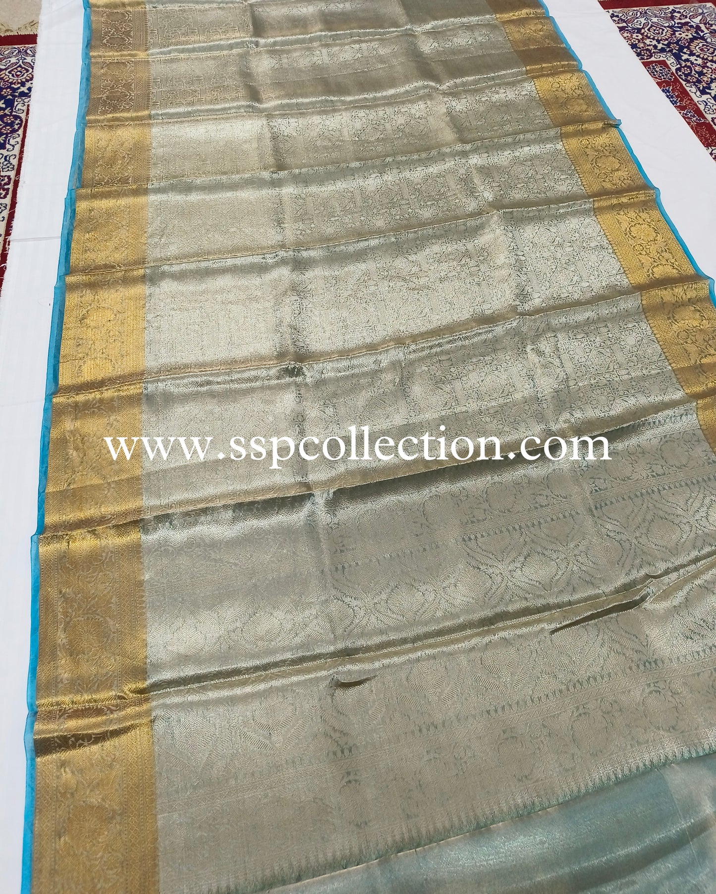 Sky-Blue Pure Molten Tissue Silk Brocade Banarasi Saree