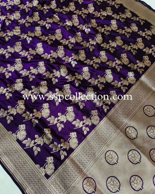 Purple Pure Katan Silk Banarasi Saree