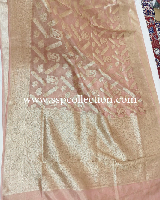 Dusty-Peach Pure Tissue Silk Banarasi Saree