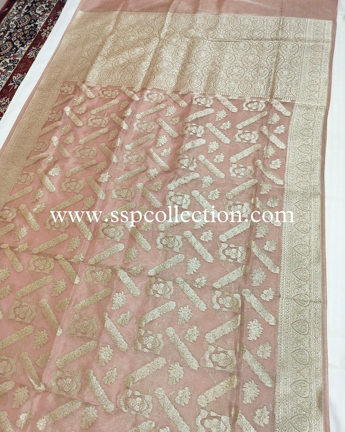 Dusty-Peach Pure Tissue Silk Banarasi Saree