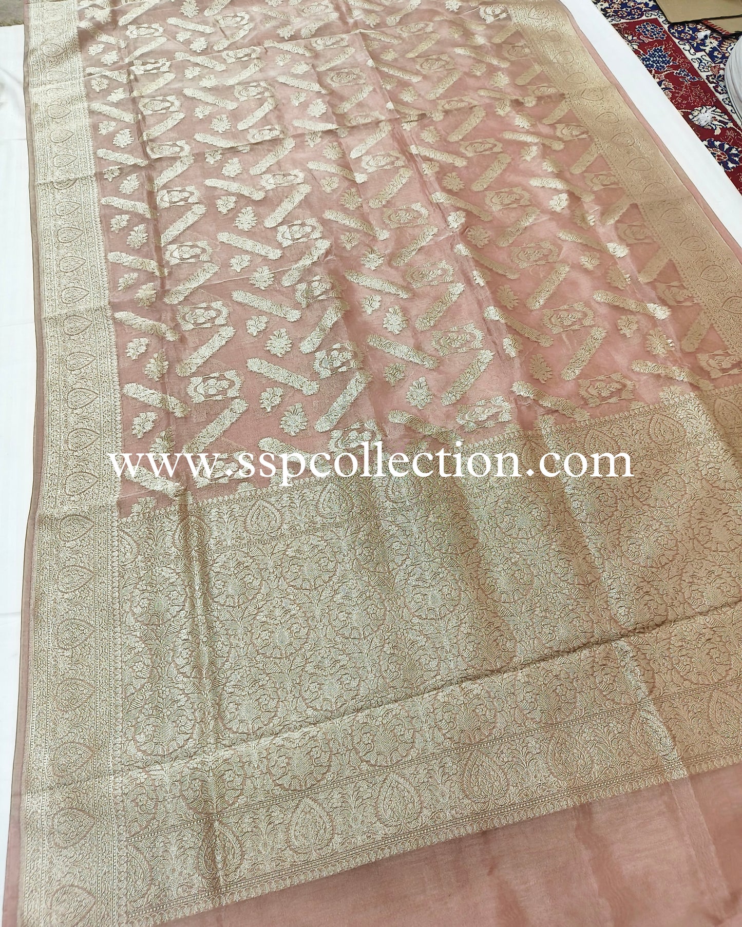 Dusty-Peach Pure Tissue Silk Banarasi Saree