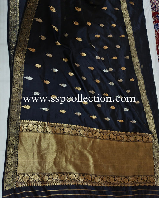 Black Pure Mango Silk Banarasi Saree