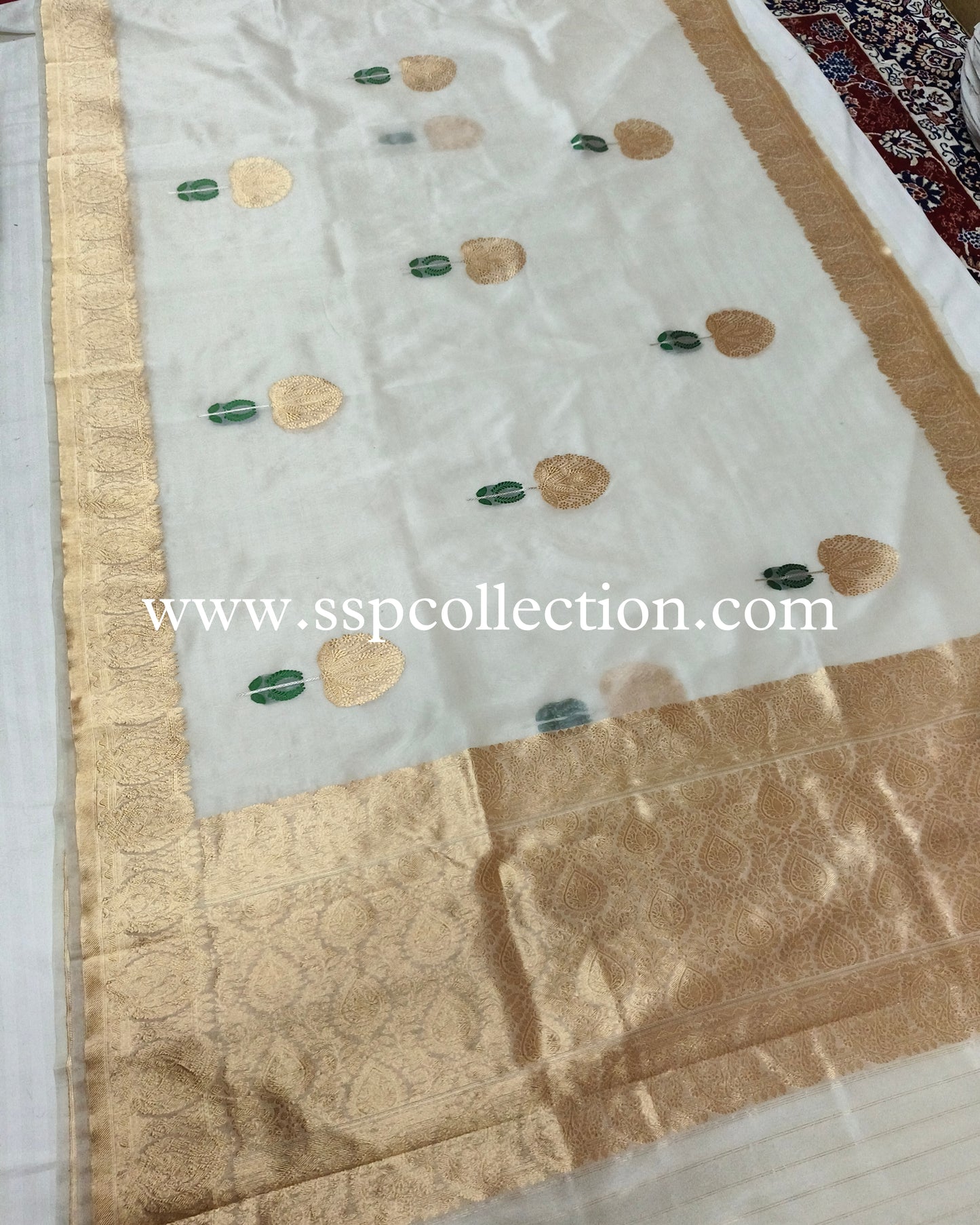 White Pure Kora Silk Tilfi Banarasi Saree