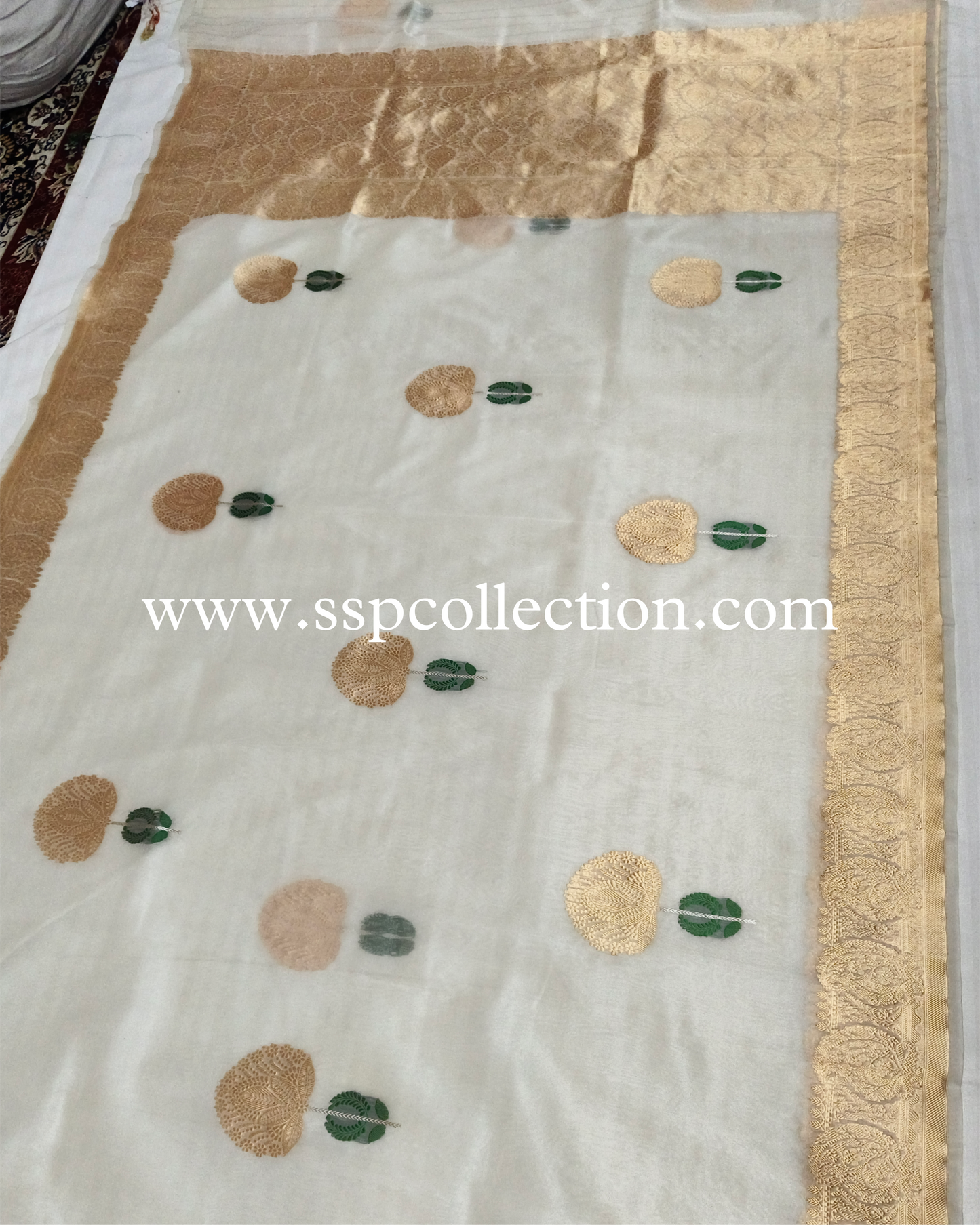 White Pure Kora Silk Tilfi Banarasi Saree
