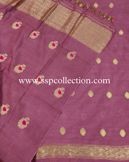Dark-Mauve Pure Moonga Silk Banarasi Suit