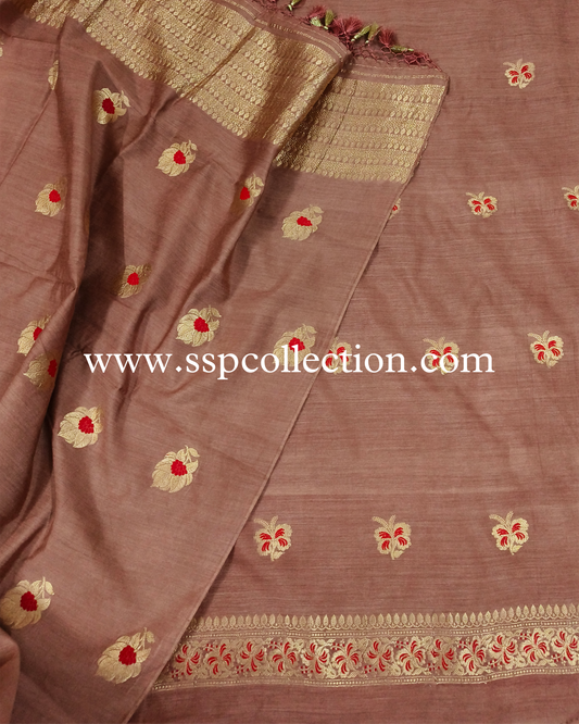 Brown Pure Moonga Silk Banarasi Suit