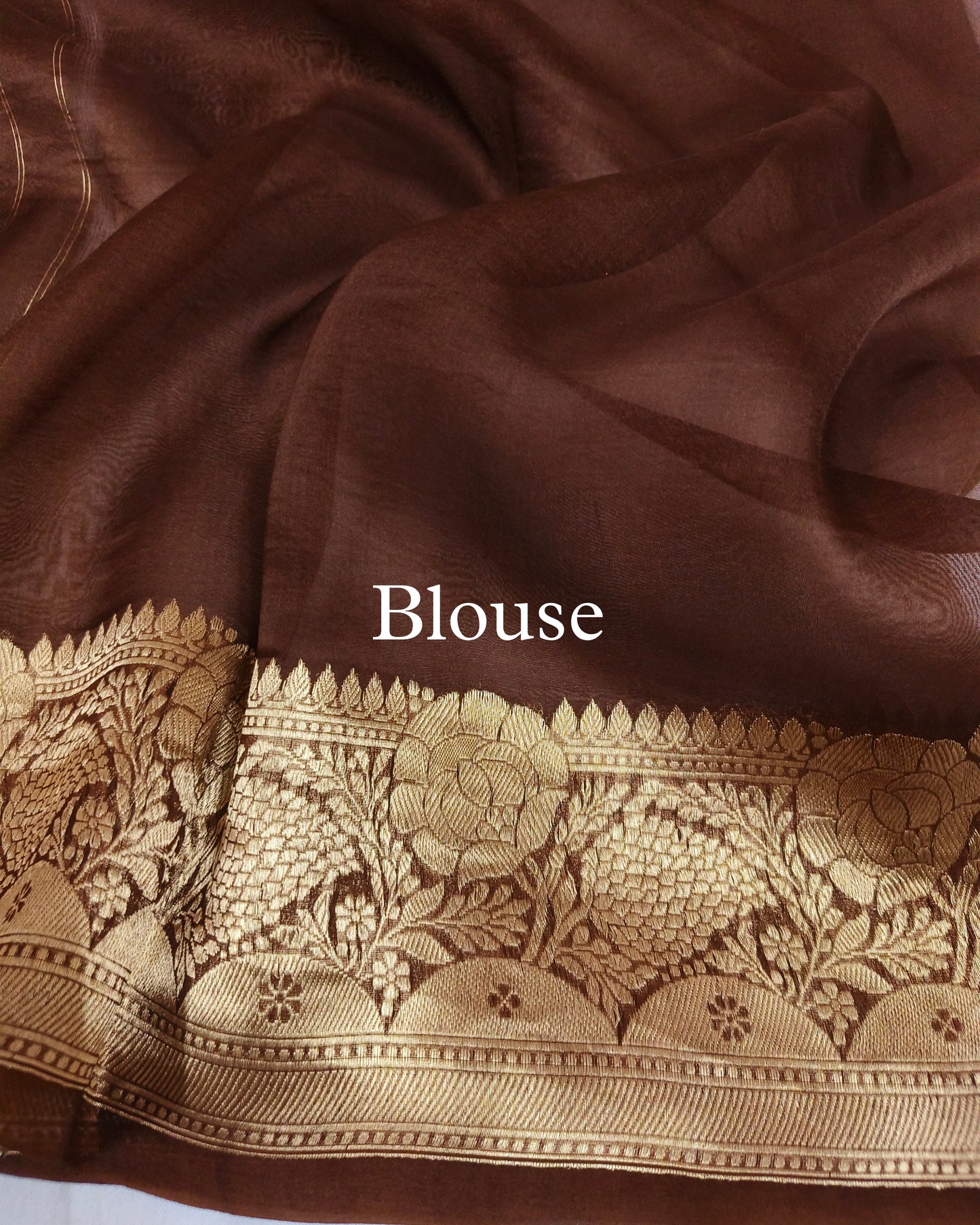 Coffee-Brown Pure Kora Silk Banarasi Saree