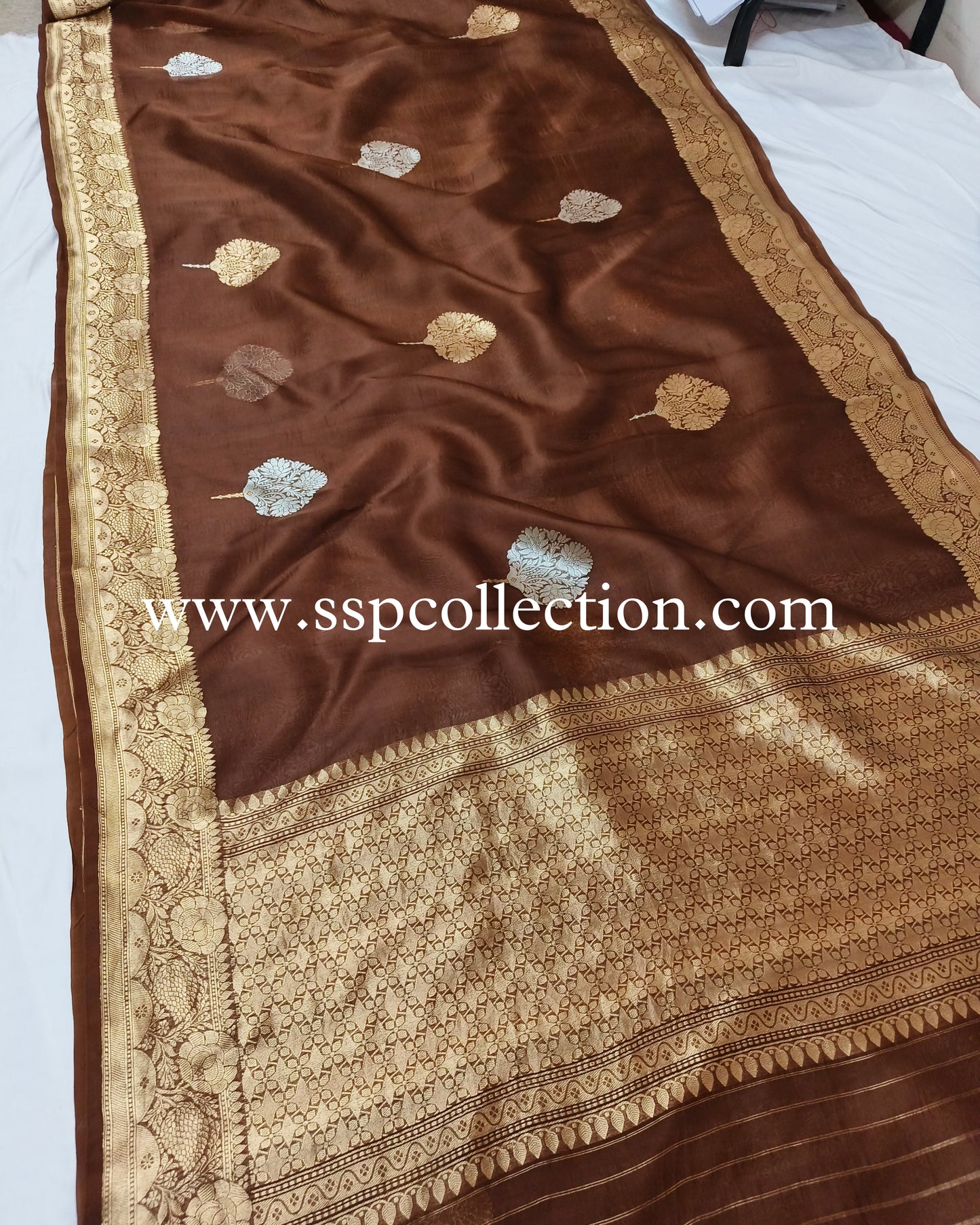 Coffee-Brown Pure Kora Silk Banarasi Saree