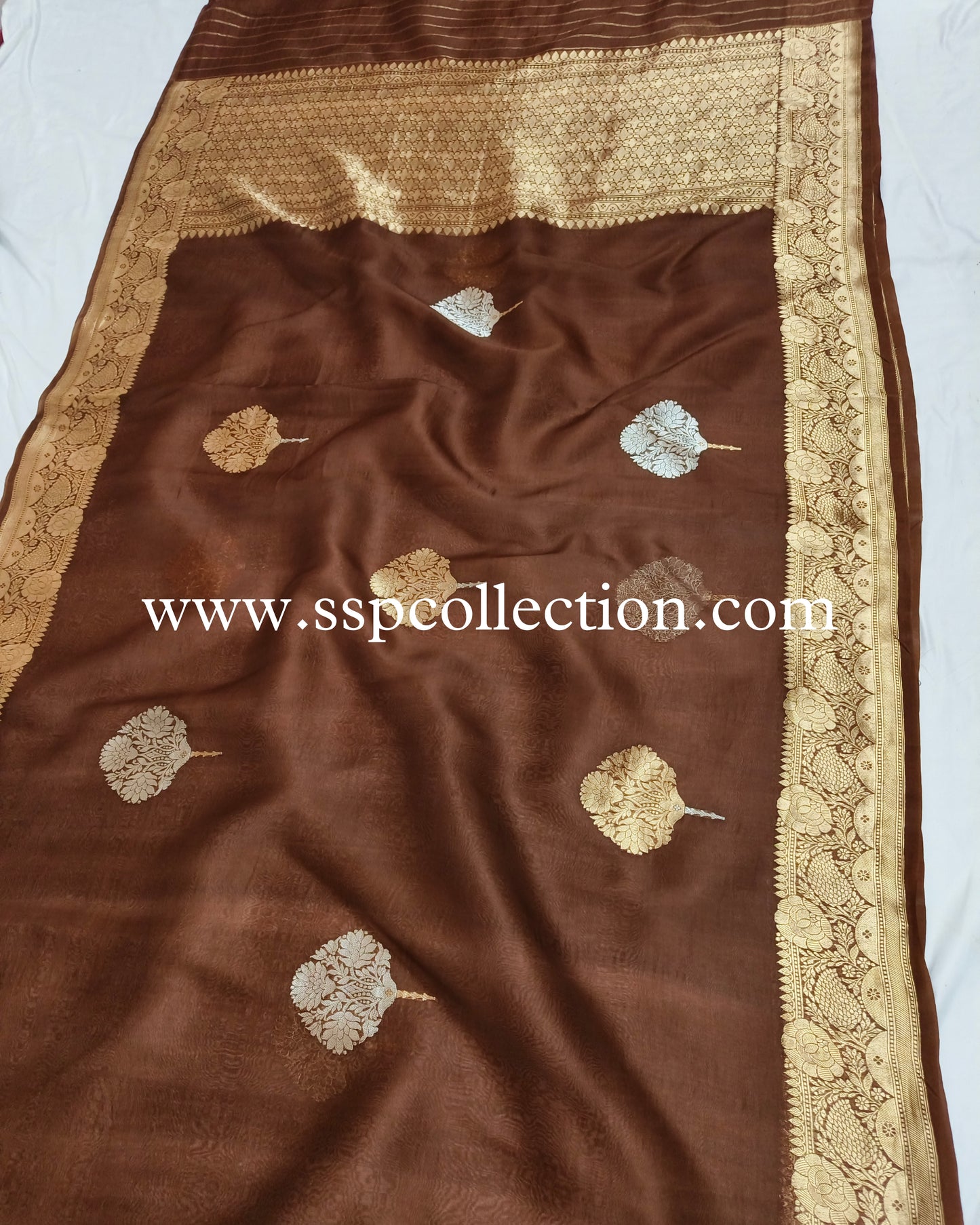 Coffee-Brown Pure Kora Silk Banarasi Saree