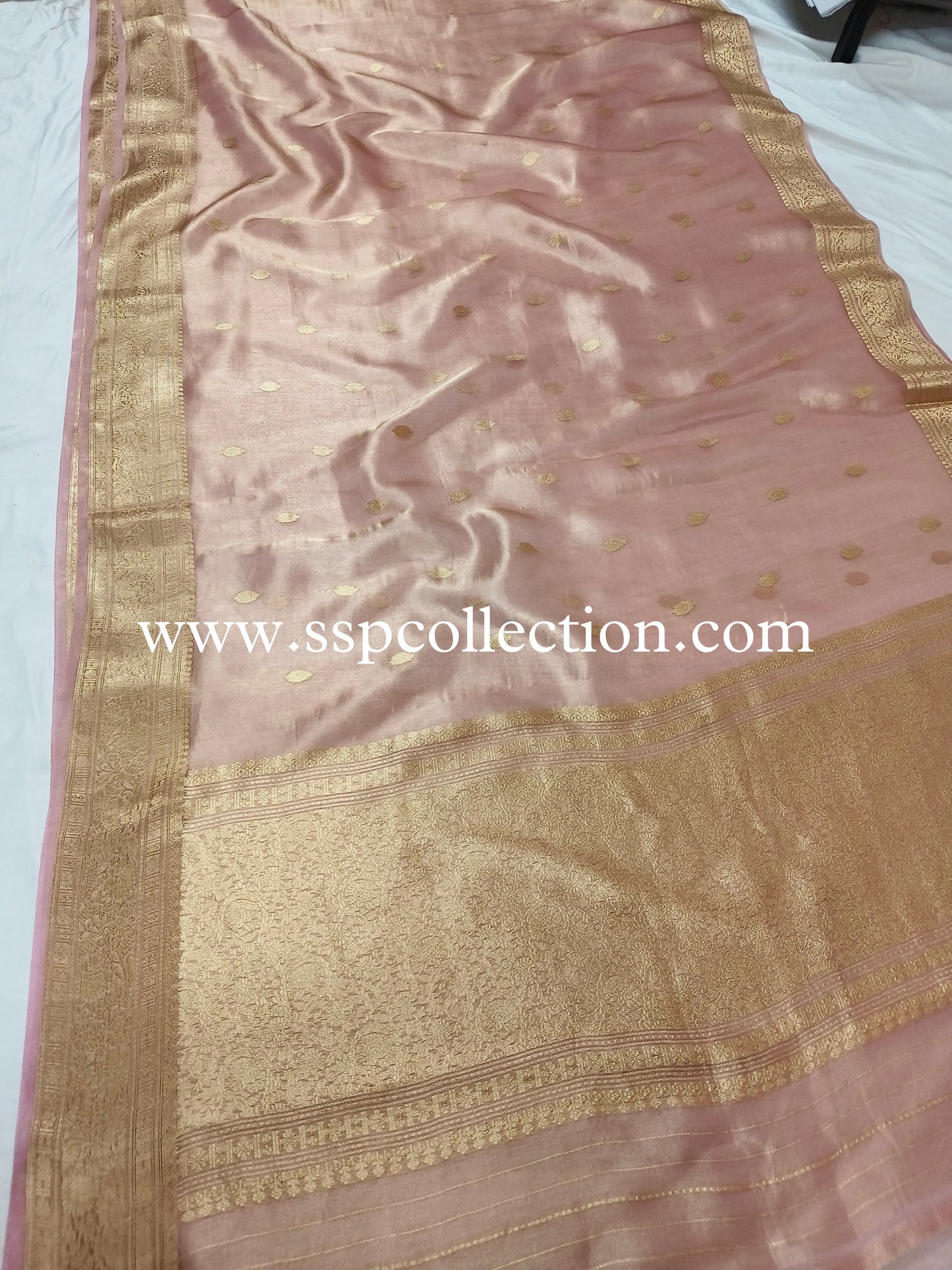 Light-Pink Pure Tissue Silk Banarasi Saree