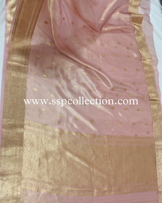 Light-Pink Pure Tissue Silk Banarasi Saree