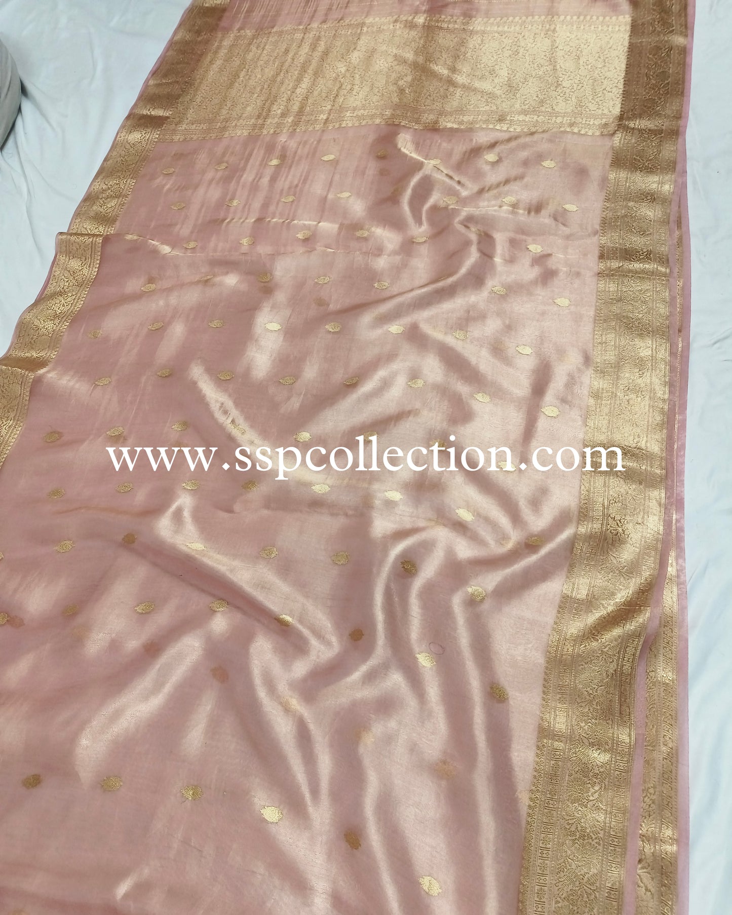 Light-Pink Pure Tissue Silk Banarasi Saree