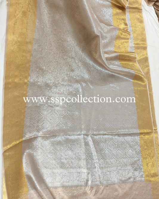 Silver-Gold Pure Molten Tissue Silk Brocade Banarasi Saree