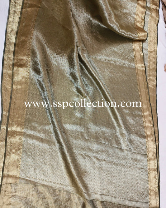 Mehndi-Green Pure Molten Tissue Silk Brocade Banarasi Saree