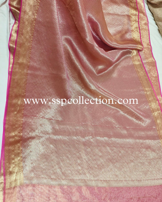 Fuchsia-Pink Pure Molten Tissue Silk Brocade Banarasi Saree