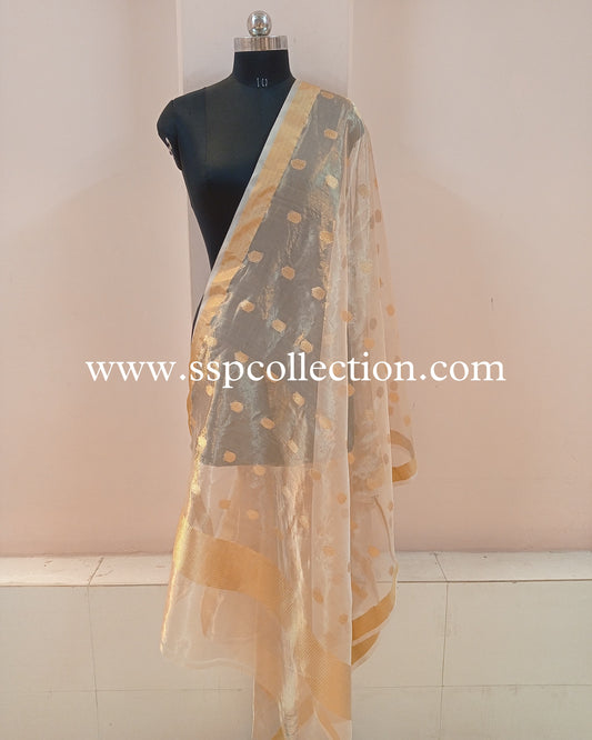 Gold Banarasi Pure Kora Tissue Silk Dupatta