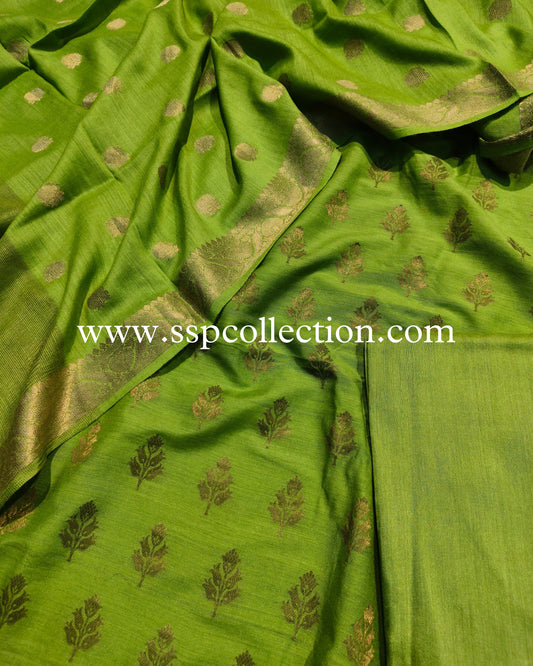 Green Pure Moonga Silk Banarasi Suit
