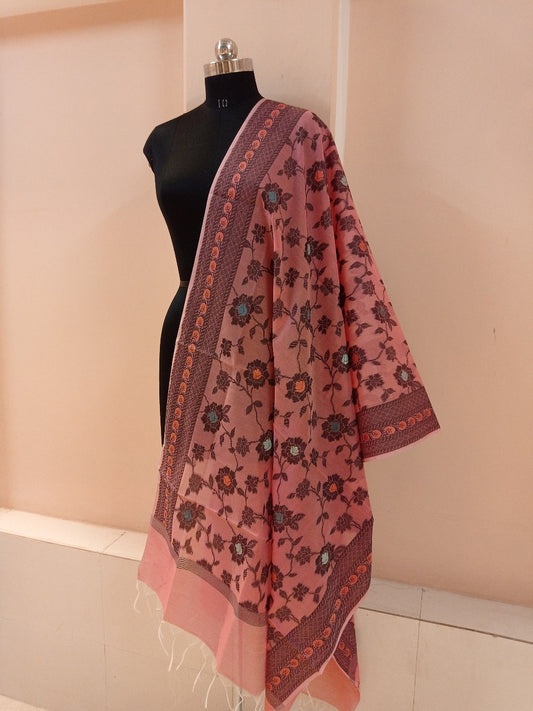Peach Banarasi Cotton Meenakaari Dupatta