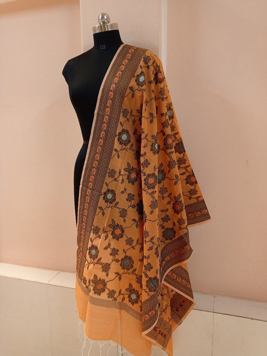 Orange Banarasi Cotton Meenakaari Dupatta
