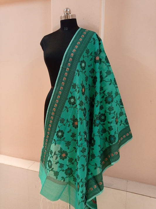 Sea Green Banarasi Cotton Meenakaari Dupatta