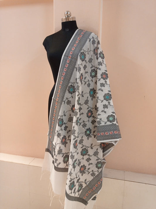 White Banarasi Cotton Meenakaari Dupatta