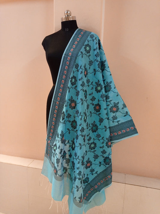 Blue Banarasi Cotton Meenakaari Dupatta