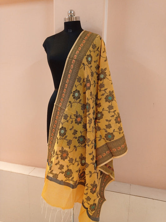 Yellow Banarasi Cotton Meenakaari Dupatta