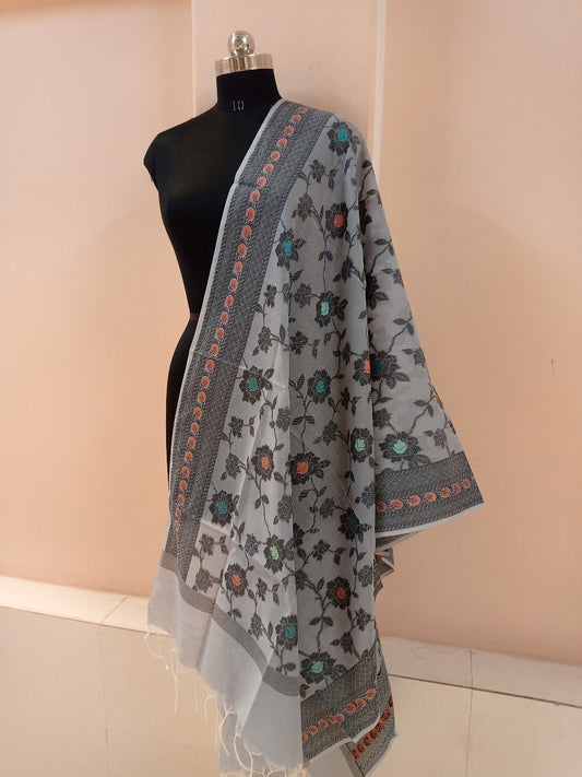 Grey Banarasi Cotton Meenakaari Dupatta