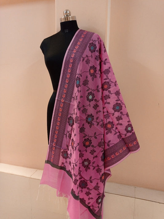 Pink Banarasi Cotton Meenakaari Dupatta