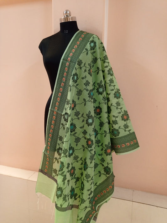 Green Banarasi Cotton Meenakaari Dupatta
