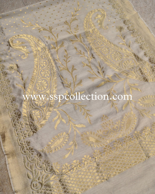 Beige Banarasi Pure Moonga Silk Dupatta