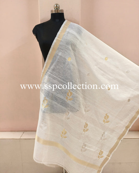 White Banarasi Pure Linen Dupatta